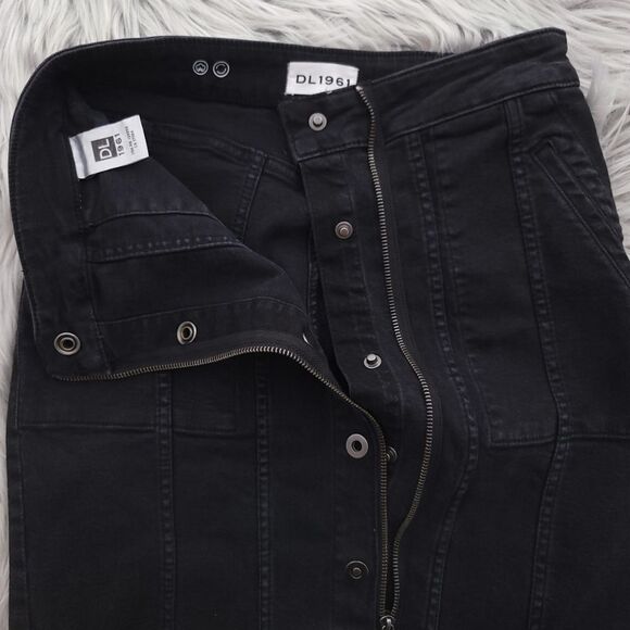 DL1961 Solid Black Full Zip Snap Poppy Skirt Raw Hem Womens Size M - Picture 8 of 11